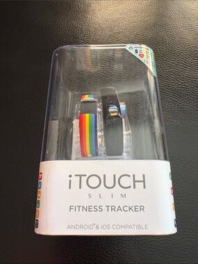iTouch Wearables Slim Fitness Tracker - black and rainbow bands included